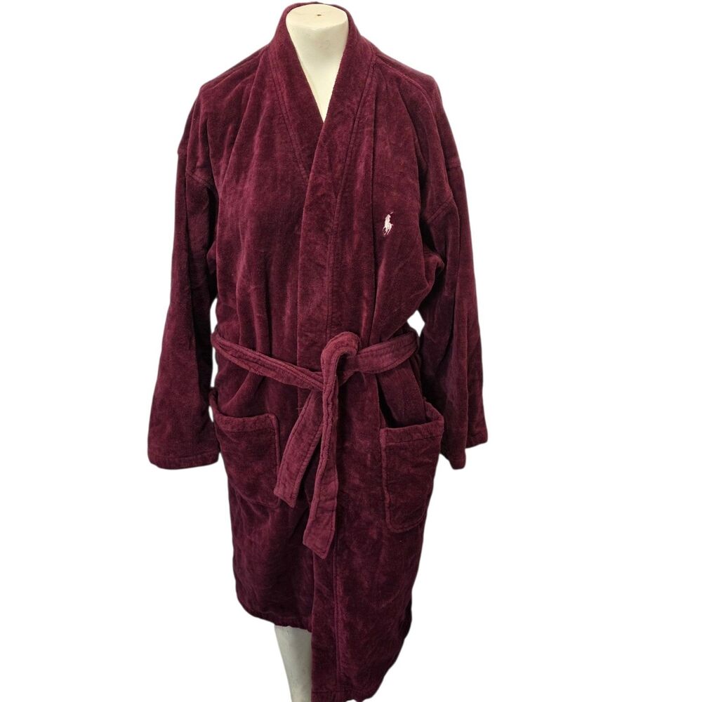 Polo Ralph Lauren Burgundy Velour Robe Belted Plush Cotton S/M Men